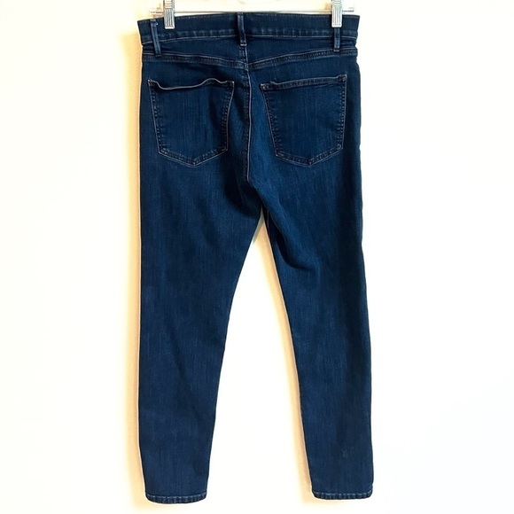 Ann Taylor Skinny Jeans Dark Wash Mid Rise Button Fly Solid Blue Stretchy Sz 6 - Picture 2 of 8